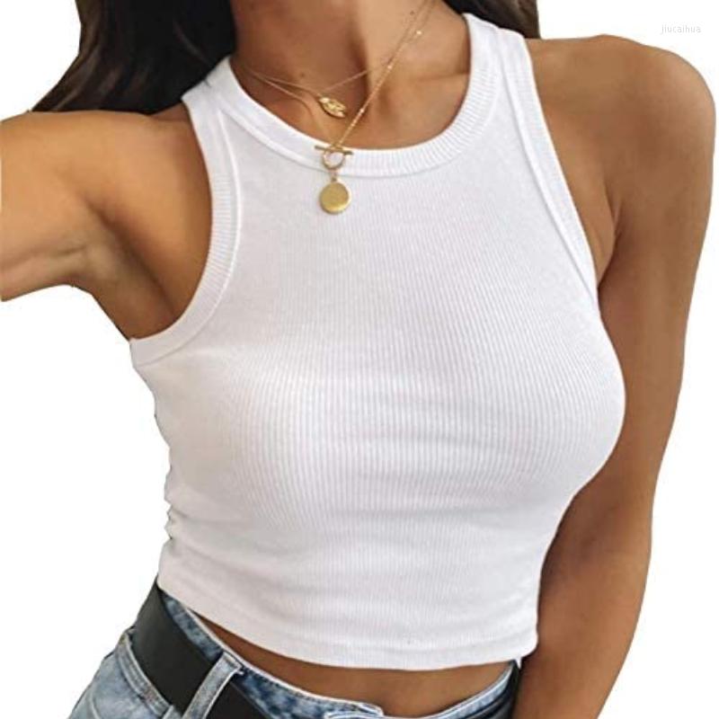 

Women' Tanks Crop Top Women Solid Basic T-shirts Vest Seamless Streetwear Elastic Rib-Knit Sleeveless Casual Tank Tops Female, Black