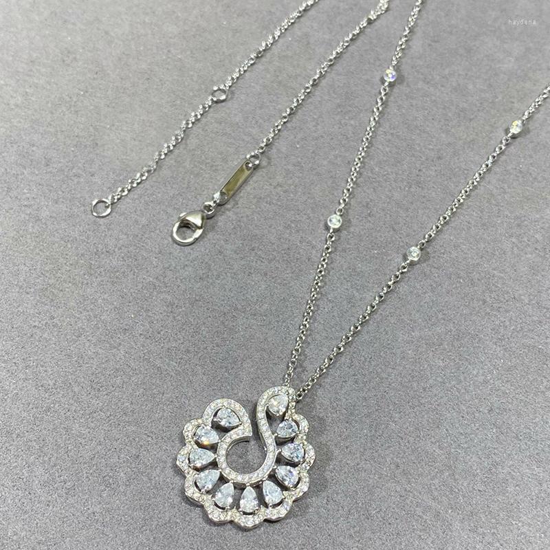 

Chains Charms Romantic Flower Pendant Necklace Real 925 Sterling Silver With 5A Crystal For Women Fashion Accessories Gift