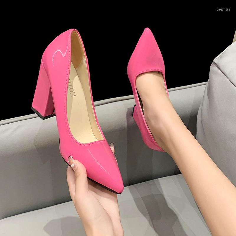 

Dress Shoes Colorful Pumps Women's 10cm High Heel Pointed Toe Fashion Chunky Heels Patent Leather Female Plus Size 43, Lavender