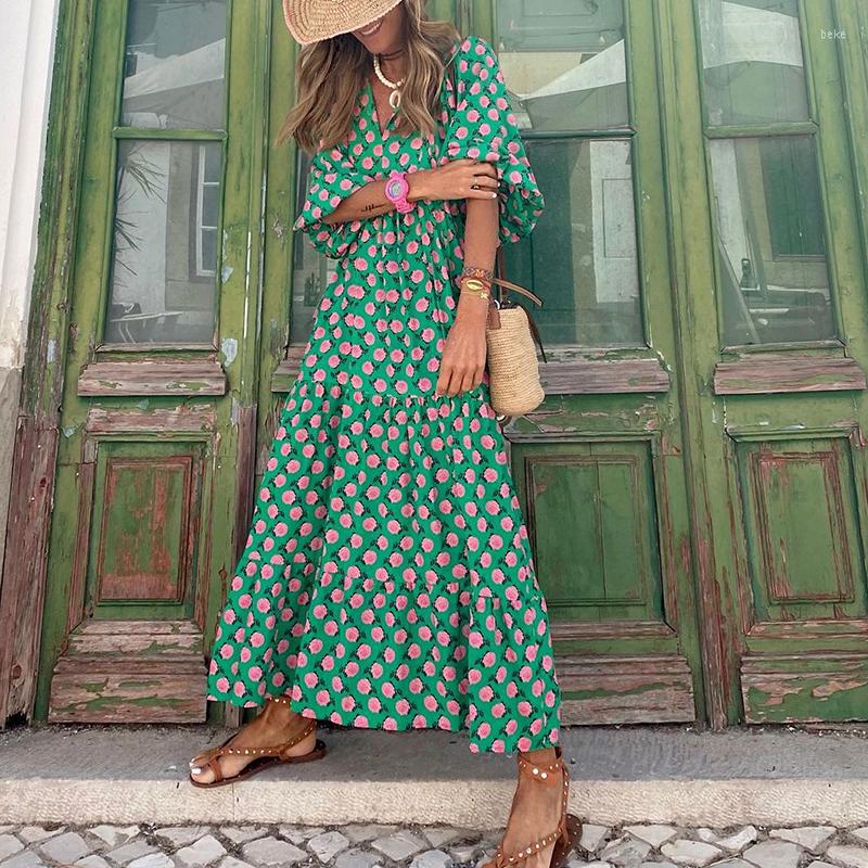 

Casual Dresses Women Vintage Harajuku Half Sleeve Loose Long Dress 2023 Autumn Elegant V-Neck Chic Drawstring Ladies Mujer, Purple