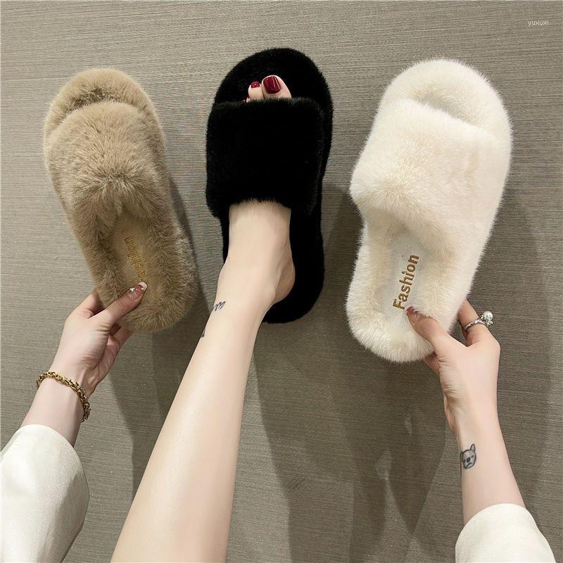 

Slippers Wool Women's Thick Soled Muffin Heel European And American Fashion In Autumn Winter Of 2023 Women Shoes, White
