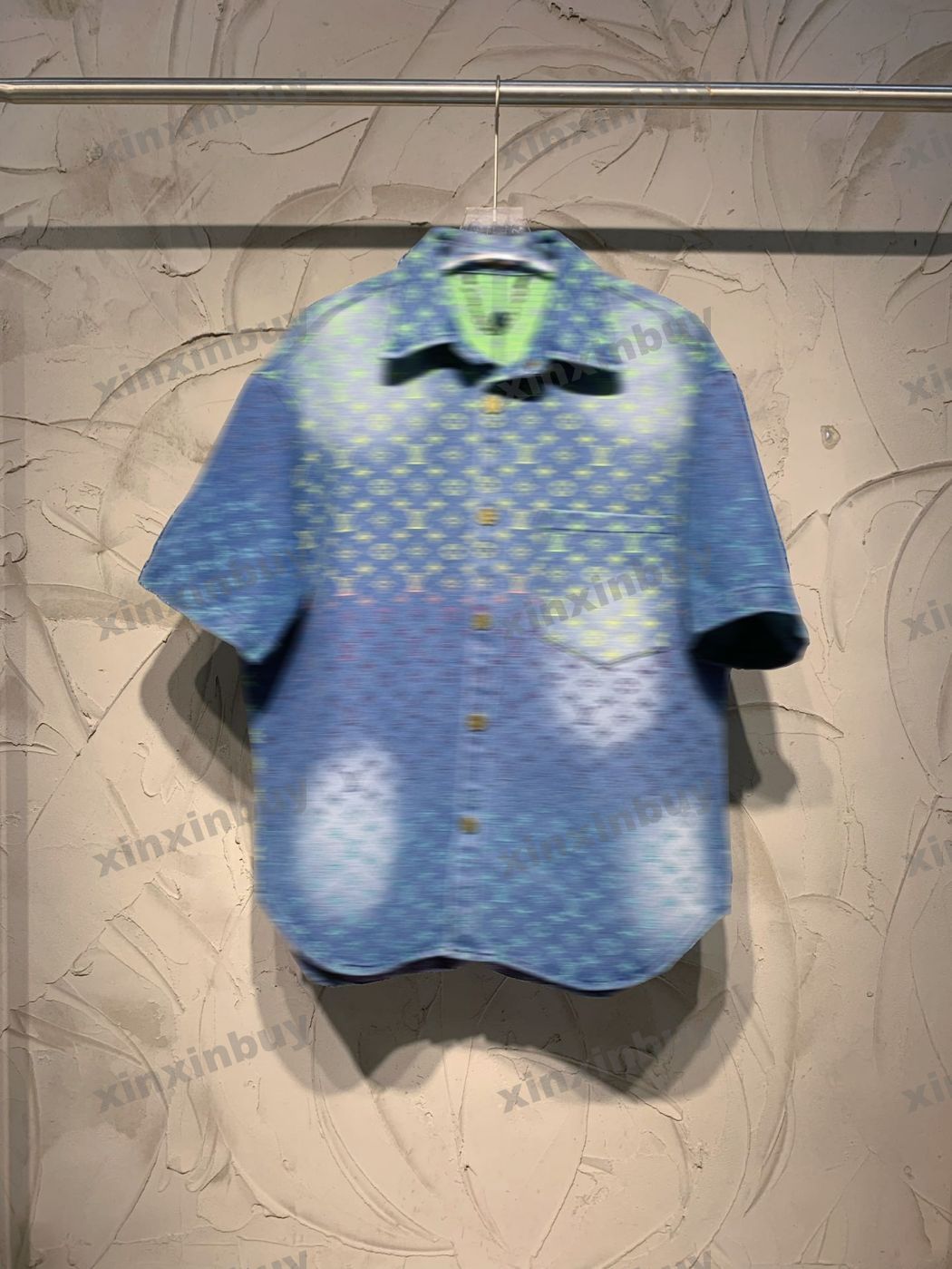 

xinxinbuy Men designer Tee t shirt 23ss rainbow letter Denim Gradient Jacquard short sleeve cotton women Black White blue oversize XS-2XL, Multi