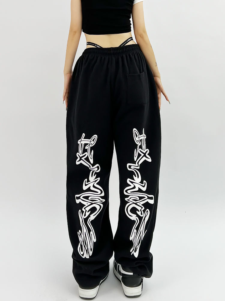 

Women's Pants Capris HOUZHOU Hip Hop Gothic Black Jogging Sweatpants Oversize Y2K Grunge Kpop Baggy Trousers Harajuku Graphic Wide Leg Sports Pants 230316
