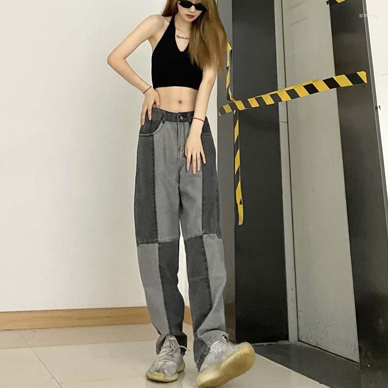 

Women' Jeans Vintage Patchwork For Teenage Girls Korean Fashion Trends Streetwear Women Baggy Straight Denim Pants Female Punk Clothing, C6246