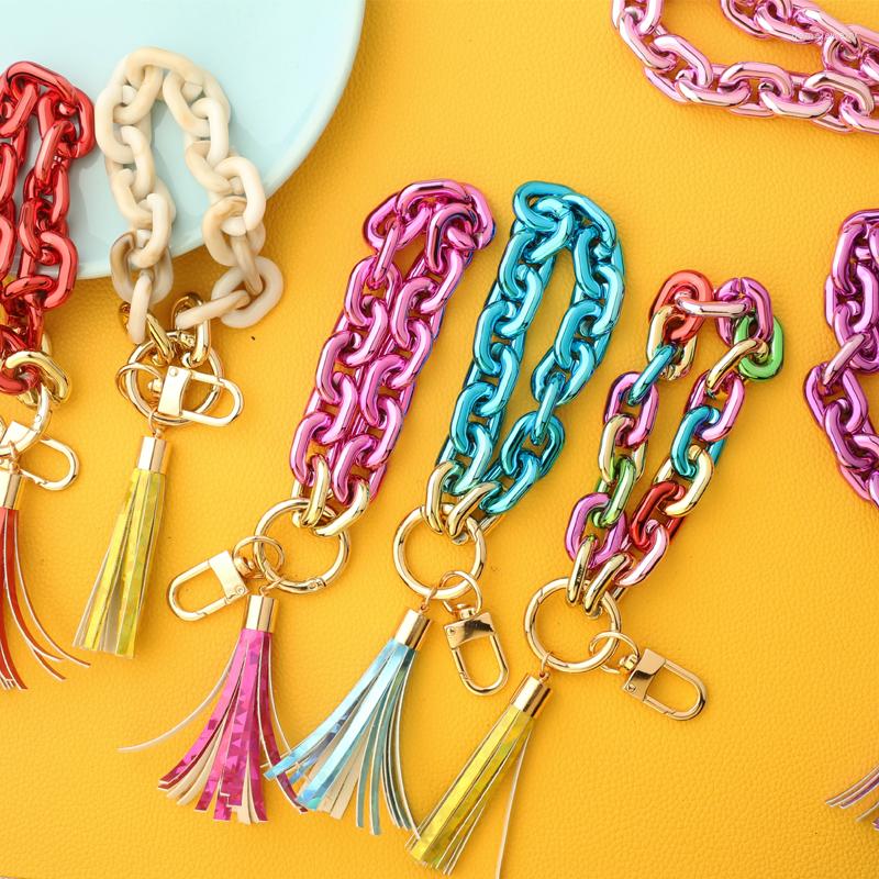 

Strand Acrylic Chain Keychain For Keys Colorful Tassel Keyring Women Men Wristlet Bracelet Charms 2023 Fashion Jewelry