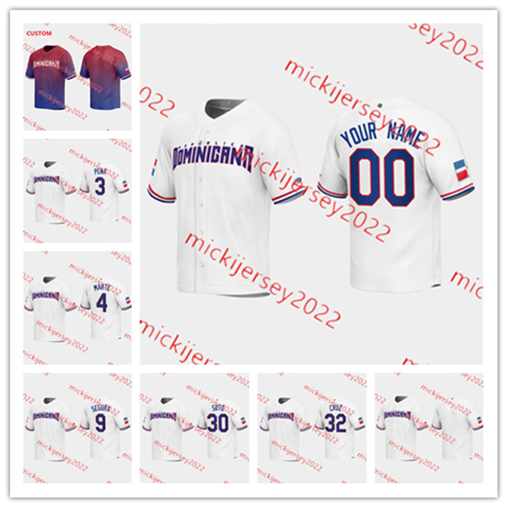 

2023 WBC Dominican Republic Baseball Jersey Custom Stitched Mens Youth 3 Jeremy Pena 4 Ketel Marte 5 Wander Franco 9 Jean Segura 11 Rafael Devers Jerseys, 2023 red jersey