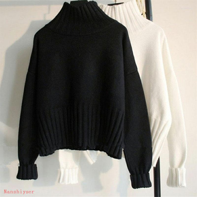 

Women' Sweaters Autumn Winter Knit Black White Sweater Women Korean Warm Turtleneck Long Sleeve Jumper Pullover Female Knitwear Loose