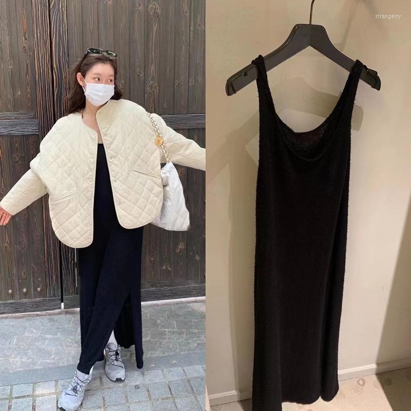 

Casual Dresses Fall/Winter 2023 In Women Sleeveless Knit Slit Detail Midi Long Dress, Color as real pic