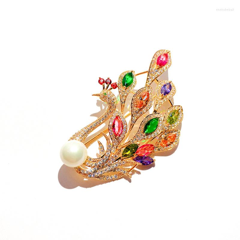 

Brooches Colorful Phoenix For Women High Quality Cubic Zirconia Pearl Pins Badge Fashion Animal Jewelry Boutonniere Broche