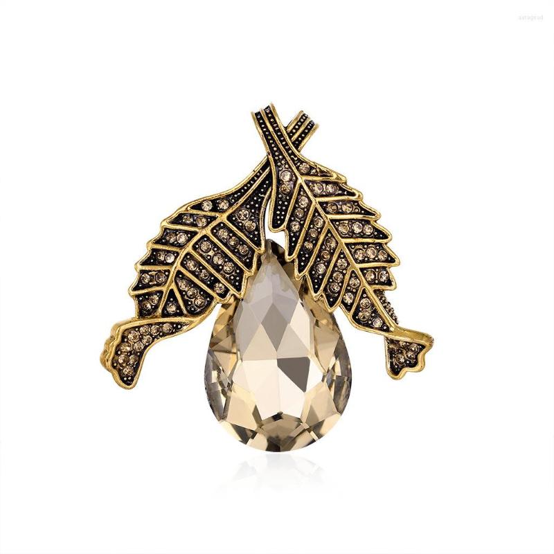 

Brooches Luxury Elegant Women's Temperament Crystal Water Drop Brooch Jewelry Accessories Lady Vintage Leaves Rhinestone Pin