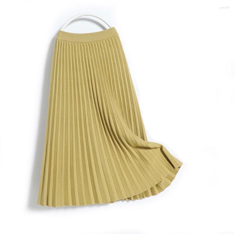 

Skirts 2023 Autumn/Winter Women Skirt Elastic High Waist Elegant A-Line Thick Kint Solid Pleated Jupe Femme Saias, Black