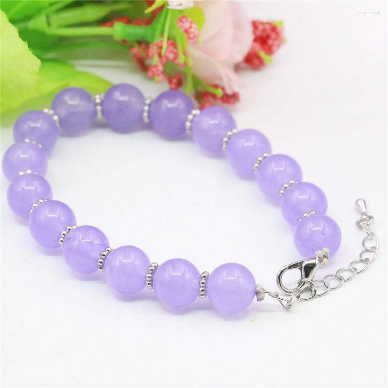 

Charm Bracelets 10mm Amethysts Stone Bracelet Round Natural Purple Jades Jewelry Making Design Alloy Flower Septal Beads Girls Gifts