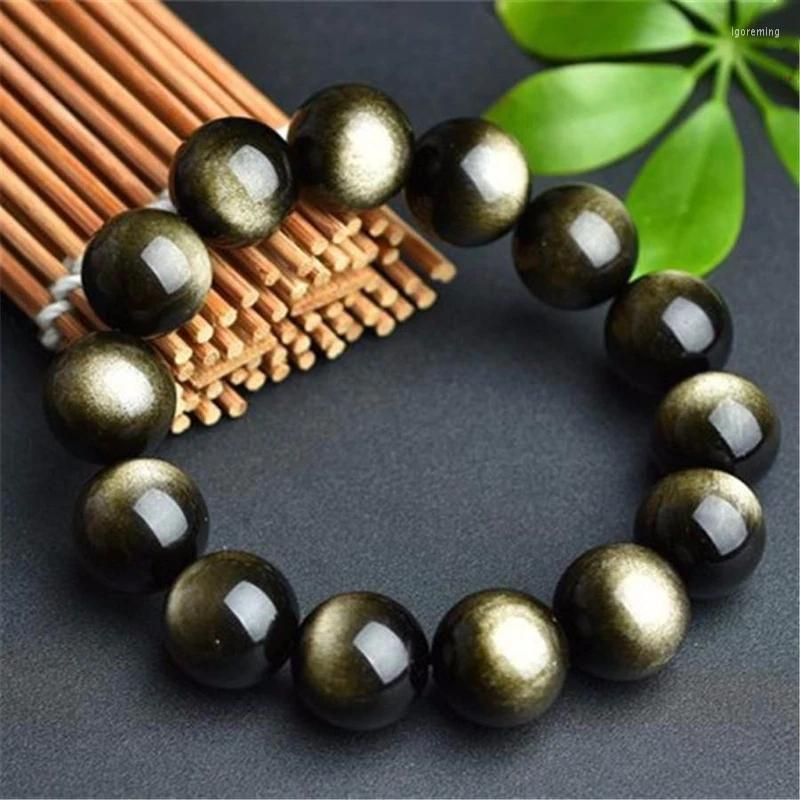 

Strand Natural Golden Obsidian Bracelet Sprinkle Crystal Jewelry For Women Men Gift