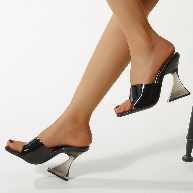 

Sandals Summer Fashion Chic Bizarre Crystal Clear High Heels Women's Slippers Star Style TransparentWomen's Mules, Black
