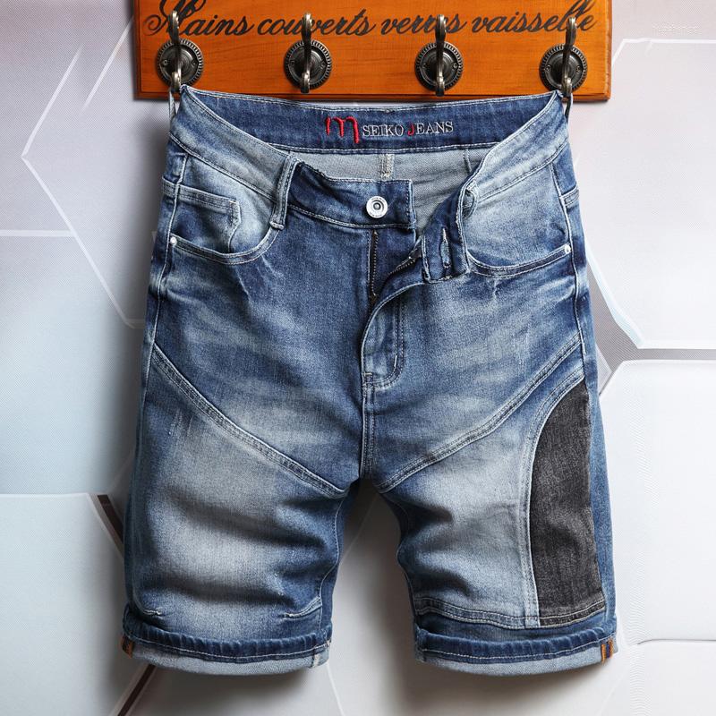 

Men's Shorts 2023 Summer Men's Patchwork Denim High Quality Streetwear Cotton Stretch Regular Short Jeans Male Brand Clothes, Blue