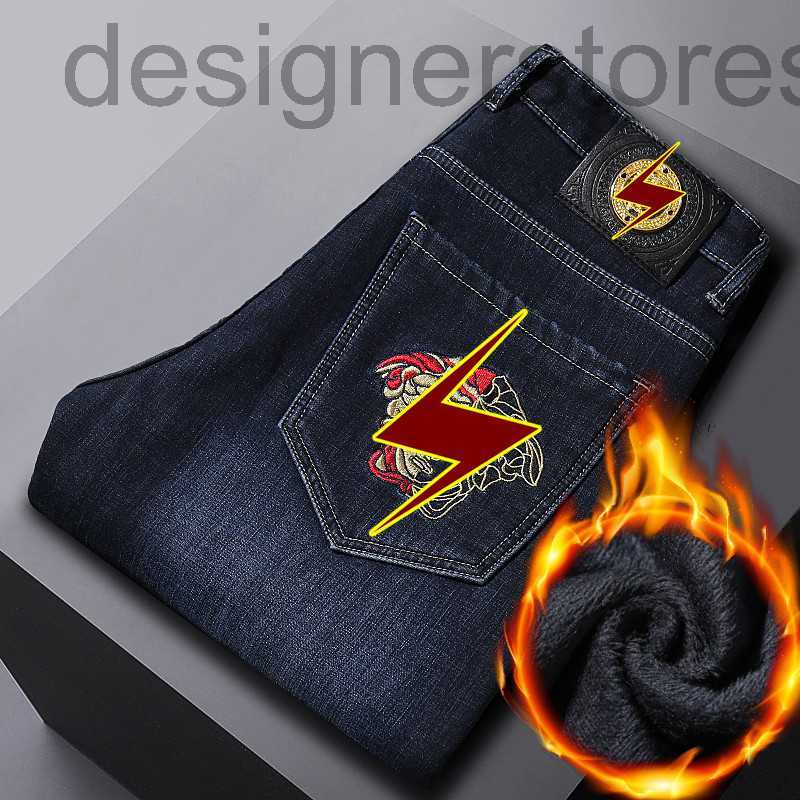 

Men's Jeans Designer Style embroidered plush jeans fashion versatile stretch slim straight pants WTLA, Blue