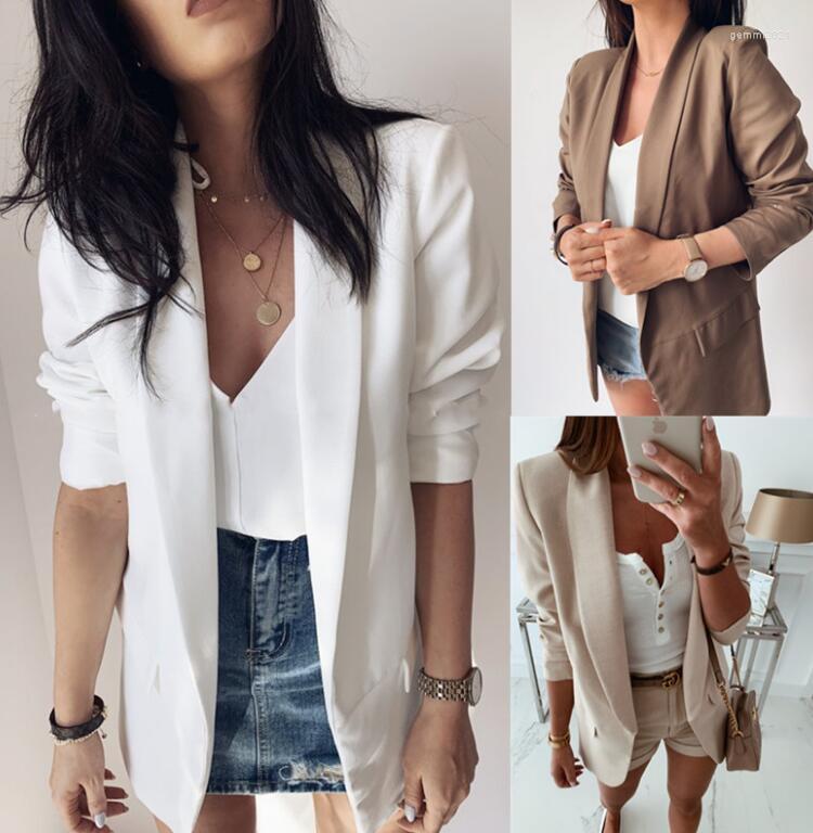 

Women's Suits 2023 Fall Long Sleeve Solid Color Double Pocket Lapel Small Suit, Beige