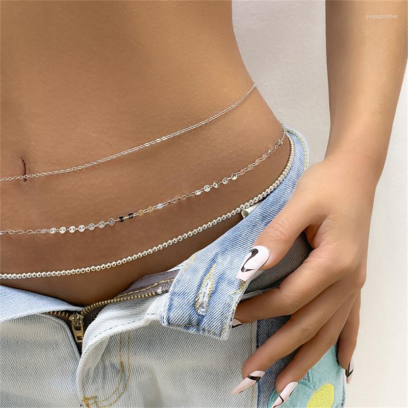 

Belts Boho Multilayer Vintage Beaded Round Sequin Metal Waist Chain Women Beach Body Fashion Jewelry, Gold