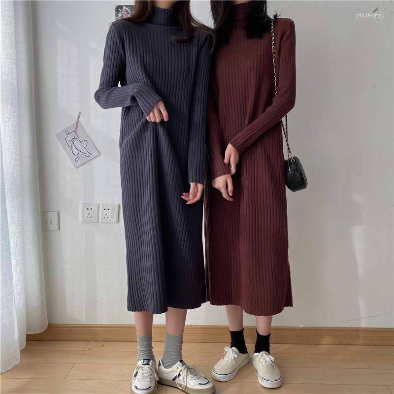 

Casual Dresses Autumn Winter Women Long Turtleneck Sweater Dress Warm Thick Knitted Ladies Sleeve Pullovers Bottom Bodycon, Black