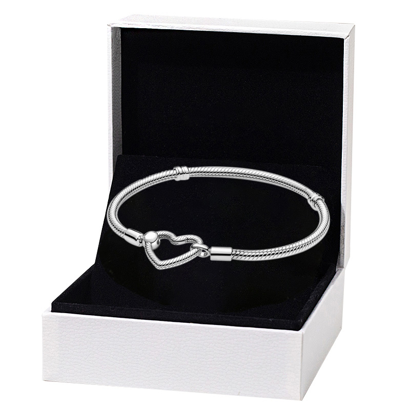 

Love Heart clasp Snake Chain Bracelet for Pandora 925 Sterling Silver Hand chain designer Jewelry For Women Girlfriend Gift Bracelets with Original Box Set