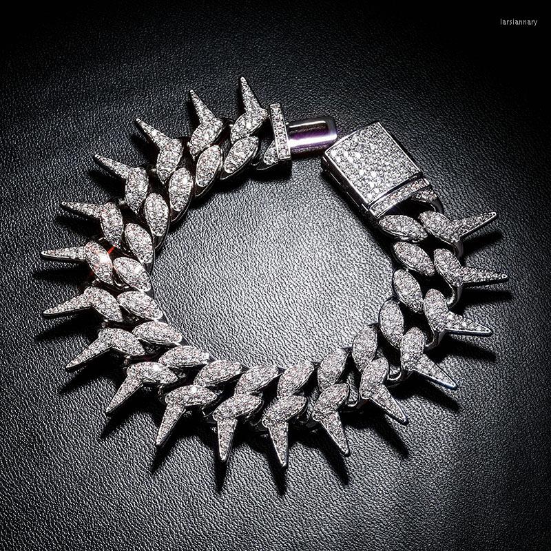 

Charm Bracelets HIP Hop Jewelry Claw Setting CZ Stone Solid Rivet Spike Thorns Cuban Miami Link Chain Bangles For Men Rapper Gift