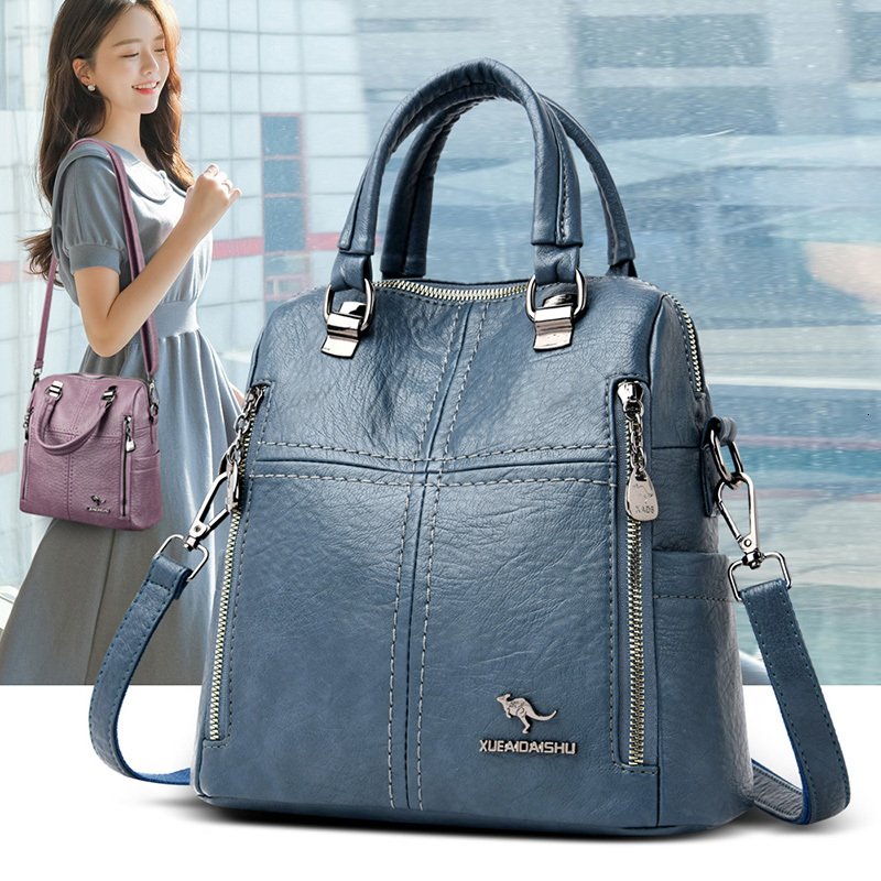 

School Bags High Quality Leather Backpack Women Shoulder Bags Multifunction Travel Backpack School Bags for Girls Bagpack Mochila 230316, Blue