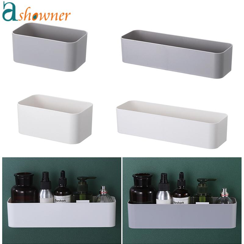 

Hooks & Rails ABS Wall Mounted Storage Rack Bathroom Cosmetic Box Self-Adhesive Case Organizer Kitchen Punch-free Accessories