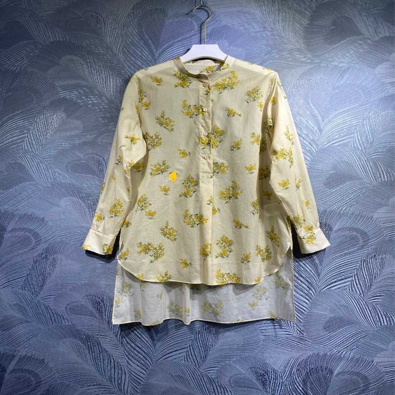 

Designer Womens shirt dress 2023 Spring New Standing Collar Cotton Print Shirt High quality disign clothes, Light yellow