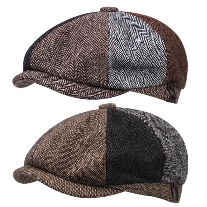 

Berets Vintage Herringbone Sboy Caps Men Stripe Hat Stitching Cap Autumn Winter Painter Octagonal Hats Gorras, 06