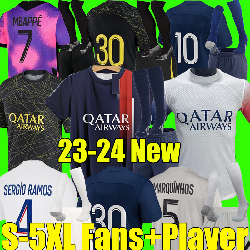 

5XL adults kids 23/24 PSGs MBAPPE soccer jerseys 2022 2023 2024 DI MARIA WIJNALDUM SERGIO RAMOS HAKIMI fourth Maillots de football kit ICARDI VERRATTI third 4TH socks, B593# 2223