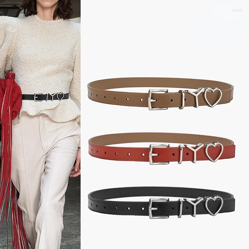 

Belts Women's Leather Fashion Personality Letter Heart Belt Trend Nis Korean Student Vintage Dress Luxury, Black