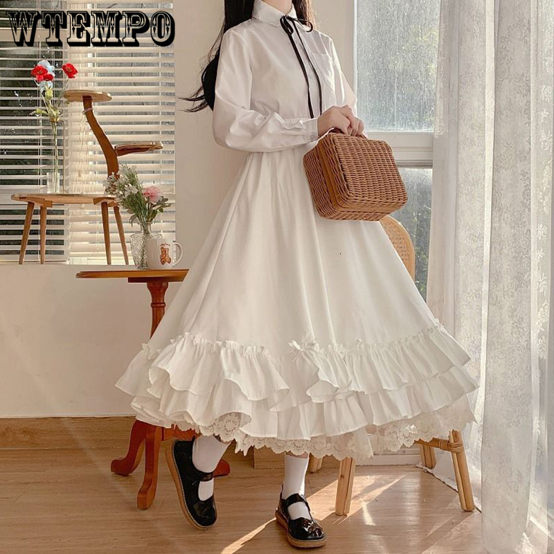

Skirts Japanese Solid Color Double Layer Vintage French Ruffled A-line Skirt Hepburn Style Black White Half Skirt Female Long Skirts 230316