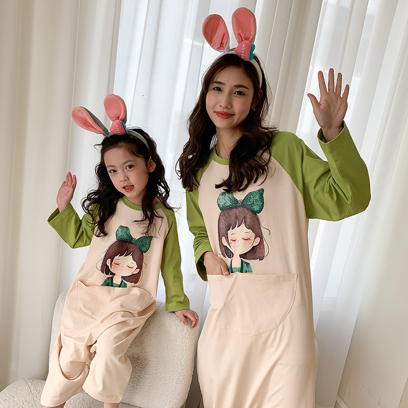 

Family Matching Outfits Family Matching Outfits Mother Kids Little Girl Korean Version Cotton Pajamas Girls' Loungewear Family Look 230316, Green