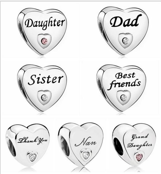 

Whole 20Pcs Friends Daughter Sister Dad Thank You DIY Silver Charm Loose Bead Jewelry Marking Charms Fit Pandora Bracelet8432493