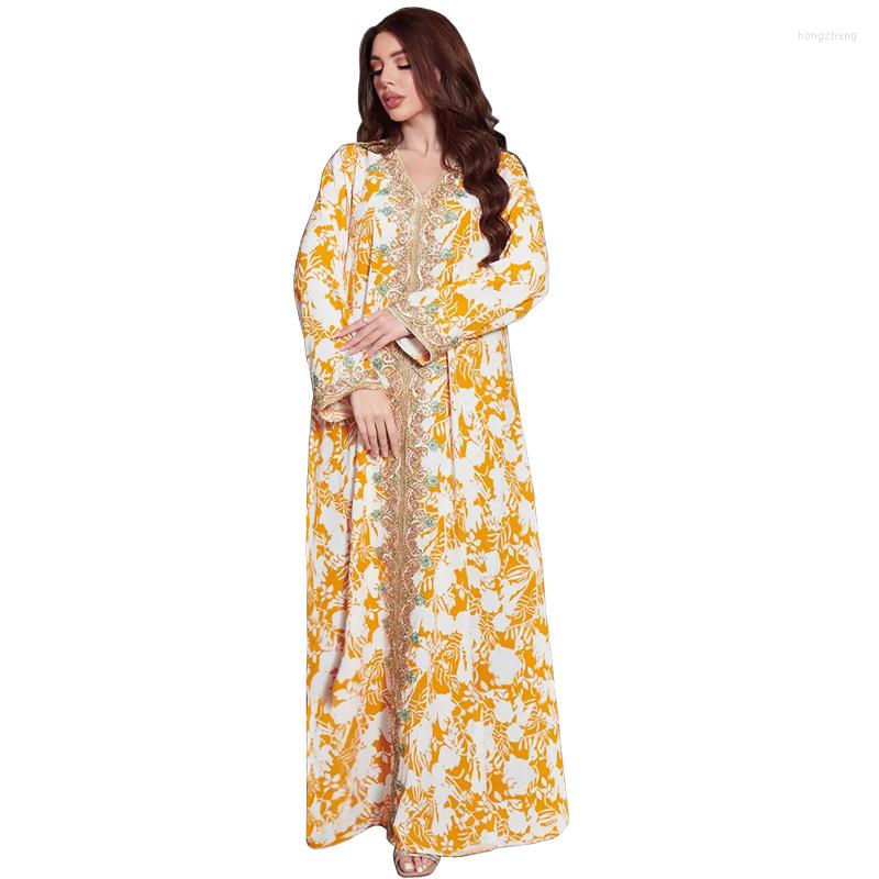 

Ethnic Clothing Muslim Abaya Dubai Dress Luxury High Class Women Diamond Applique Long Sleeves Middle East Evening Dresses
