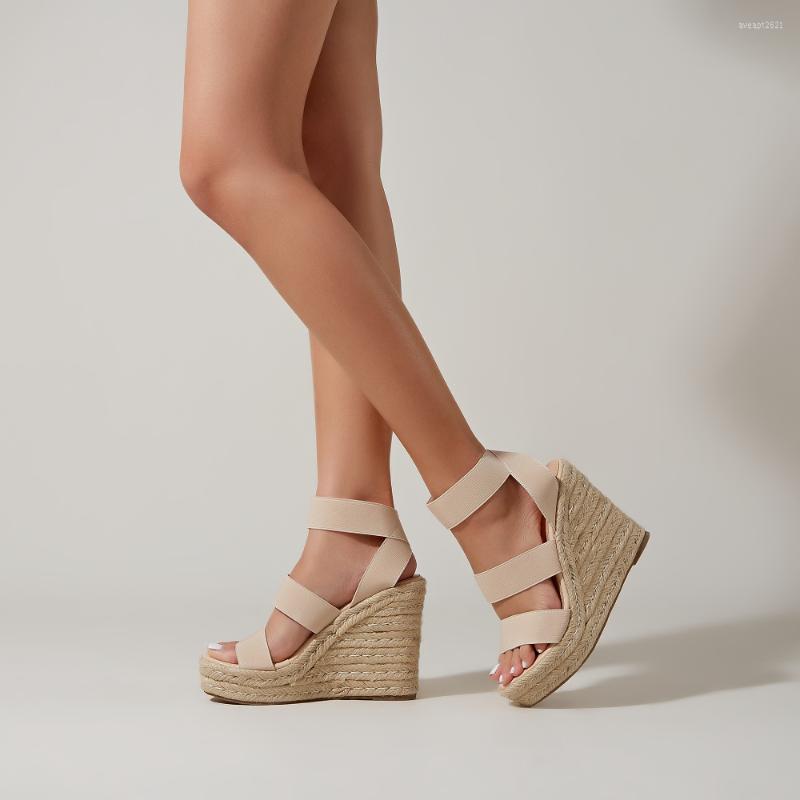 

Sandals Women Gladiator's Casual Sexy Wedges Slip-on Rope Weaving Platform High Heels Shoes Summer Party Beach Pumps, Black