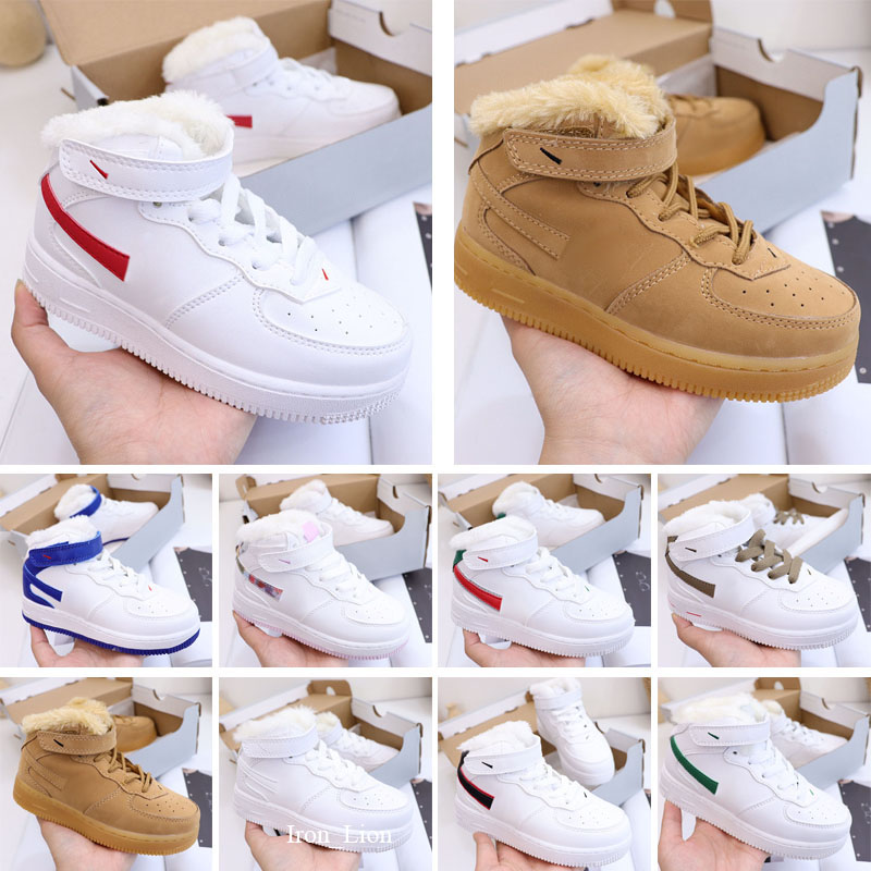 

2022 Skate Shoes Jogging Sneakers Mid Kids High Top Classic White Hook Loop Designers Toddler Antislip Board Infant, Free socks