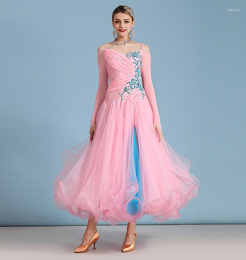 

Stage Wear Standard Ballroom Dance Dresses Adult Design Pink Waltz Competition Dancing Skirt Girls Advanced Tango Dress