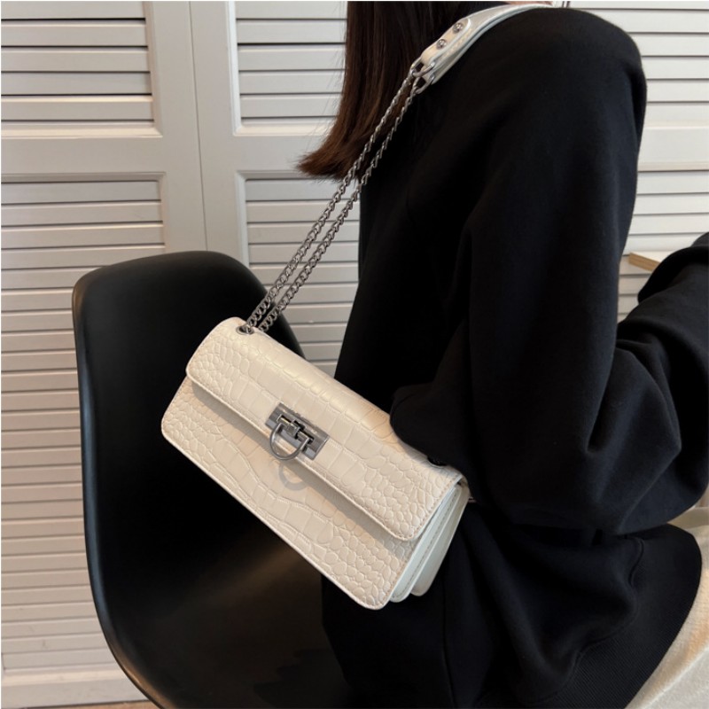 

Designer alligator skin shoulder baguette bags with chain crossbody shoulder strap for women