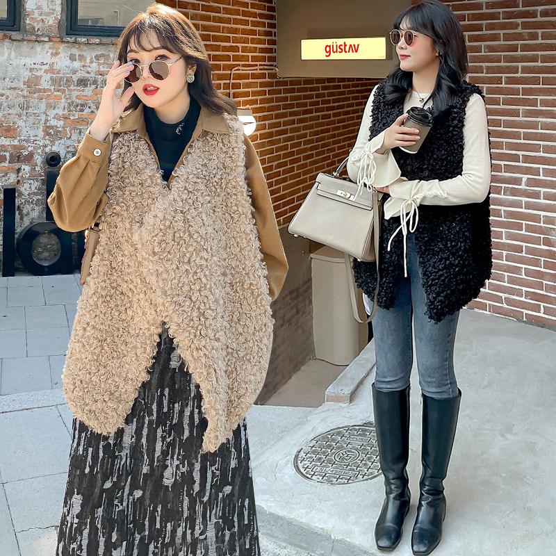 

Women's Vests Winter Vest Large Size Korean Style Angora Teddy Roll W393, Black