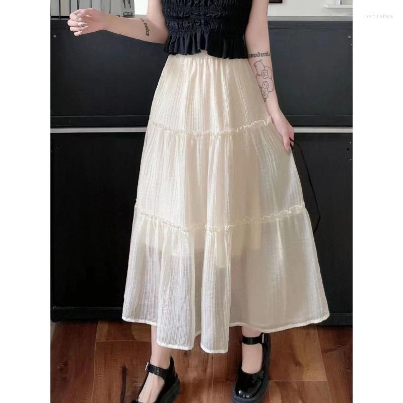 

Skirts Organza Pleated Skirt Female 2023 Summer High Waist Thin Stitching Cake Temperament Casual A Word Midi, Black