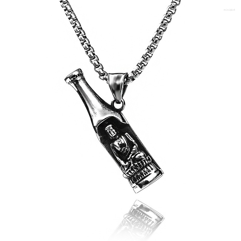 

Pendant Necklaces Vintage Hip Hop Wine Bottle Buddha Shaped Titanium Steel Necklace