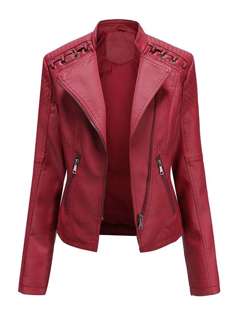 

Women's Jackets Autumn Winter Pu Faux Leather Jackets Women Long Sleeve Zipper Slim Motor Biker Leather Coat Female Outwear Tops 230316, Black