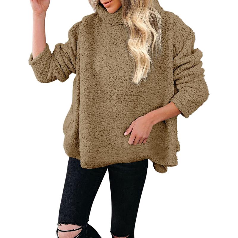 

Women' Hoodies & Sweatshirts 2023 High-neck Warm Woolen Fleece Autumn And Winter Loose Long-sleeved Jacket Fashion Casual, Beige