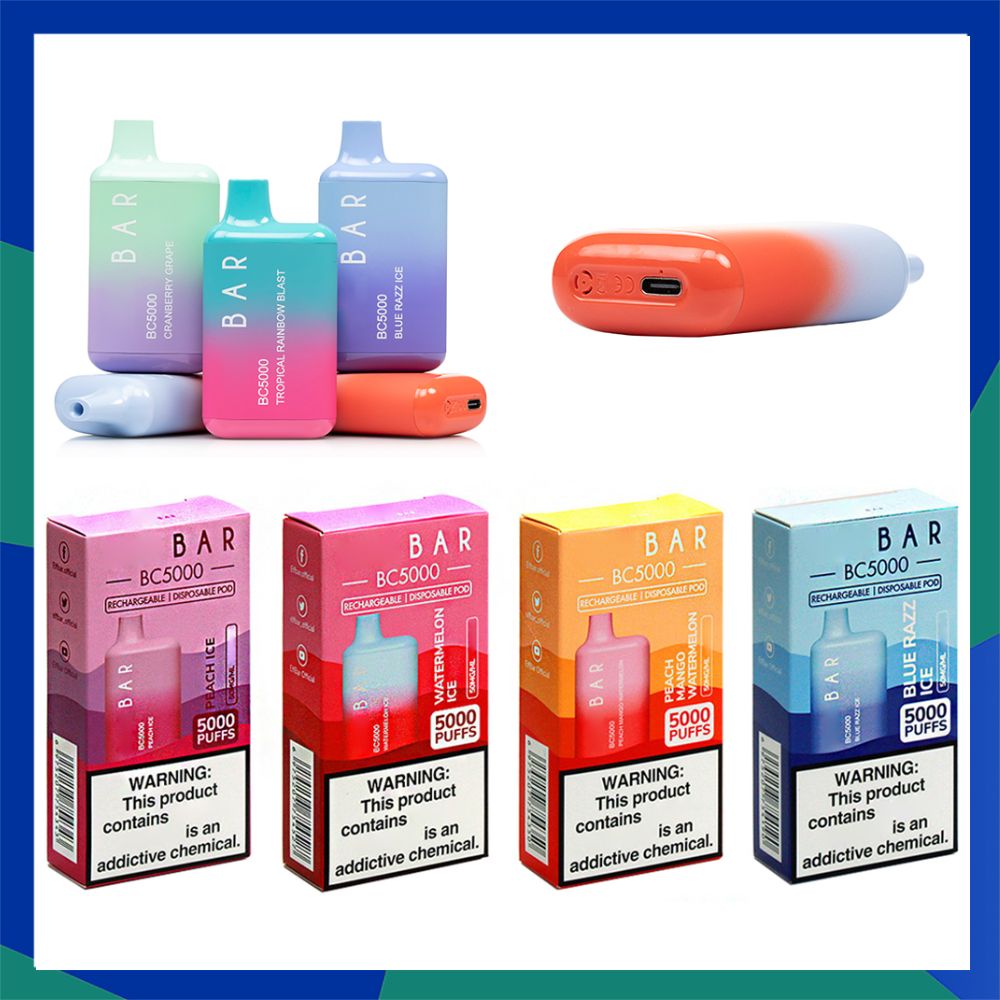 

Ef Bar BC5000 E cigarettes Disposable 5000 Puffs Vape Pen 13ml Prefilled Mesh Coil Pods 650mAh Rechargeable Battery Vaporizers posh plus puffs bars randm tornado