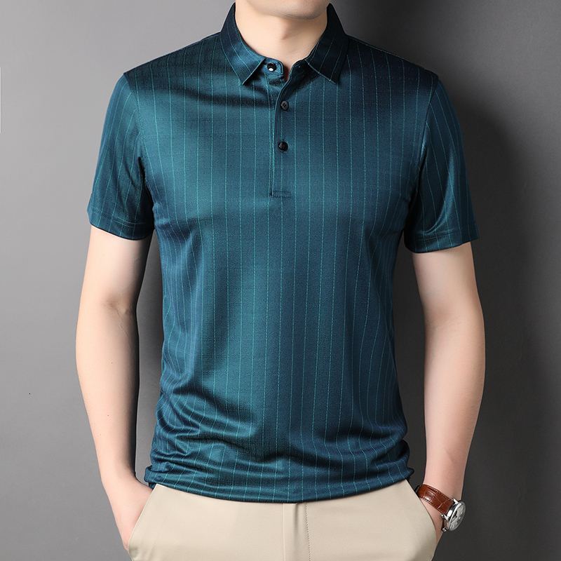 

Men's Polos Minglu Mulberry Silk Summer Mens Polo Shirts Luxury Short Sleeve Business Casual Male T-shirts Golf Man Tees Plus Size  230316, Green