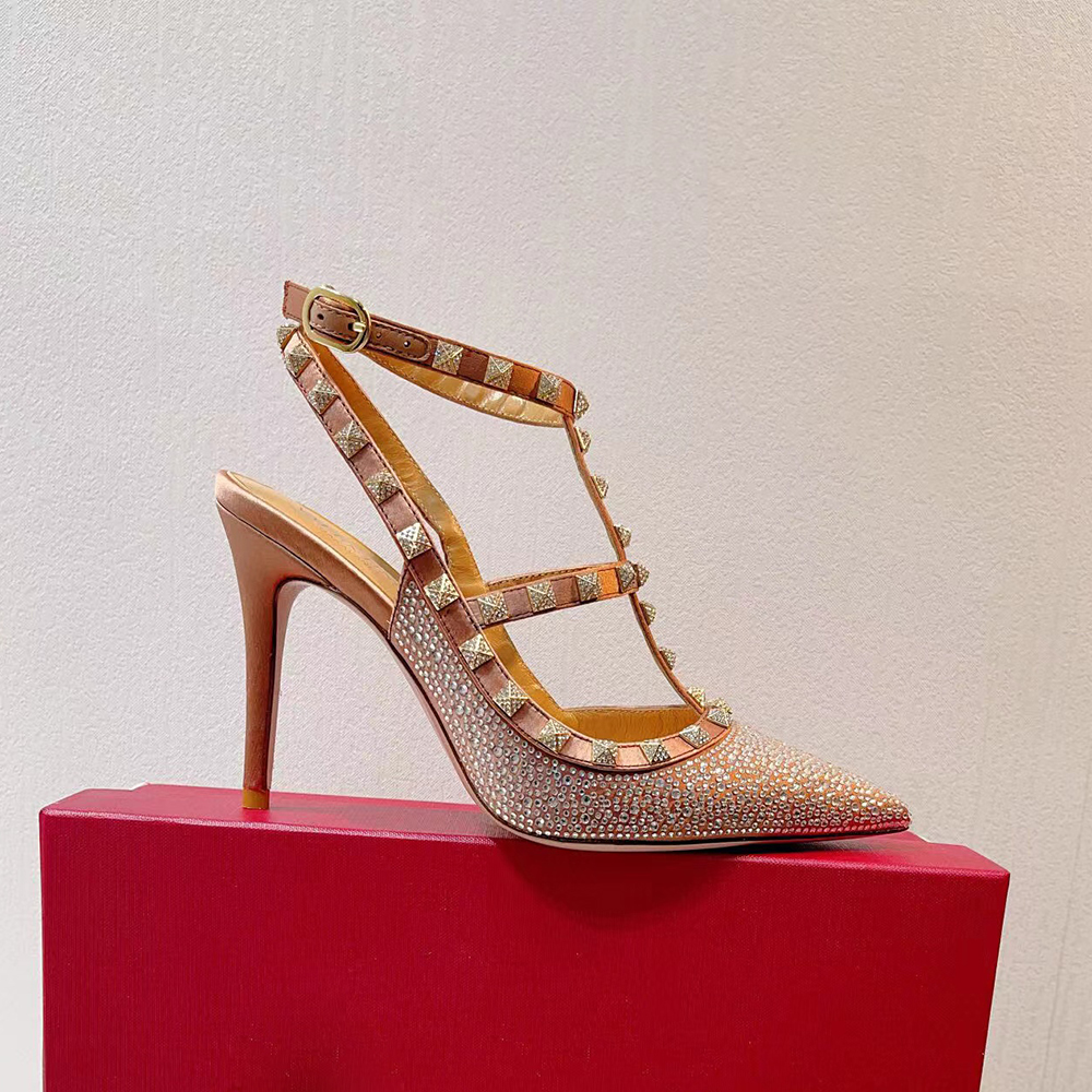 

Champagne rhinestone embellished stiletto shoes Pumps Ankle-Strap stiletto dress Shoes Slingbacks Luxurys Designers satin sandals 10cm Party Wedding Shoe35-43, 10#
