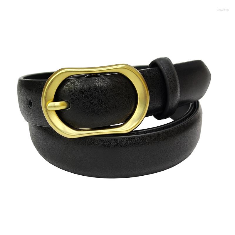 

Belts 2023 Ladies Fashion Leather Belt Waist Korean Version Versatile Double Sided Gold Buckle Jeans Decorative, Black