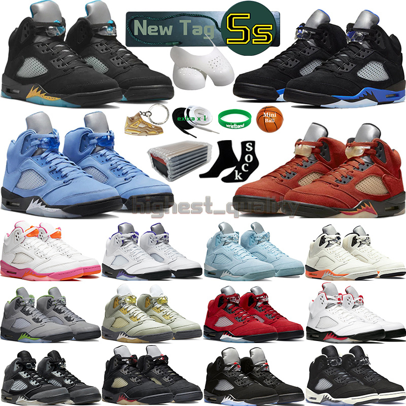 

5 Basketball Shoes for men women 5s Craft Aqua Concord UNC Green Bean Racer BlueBird Oreo Metallic Raging Fire Red We The Best Burgundy Mens Trainers Sports Sneakers, Color-28