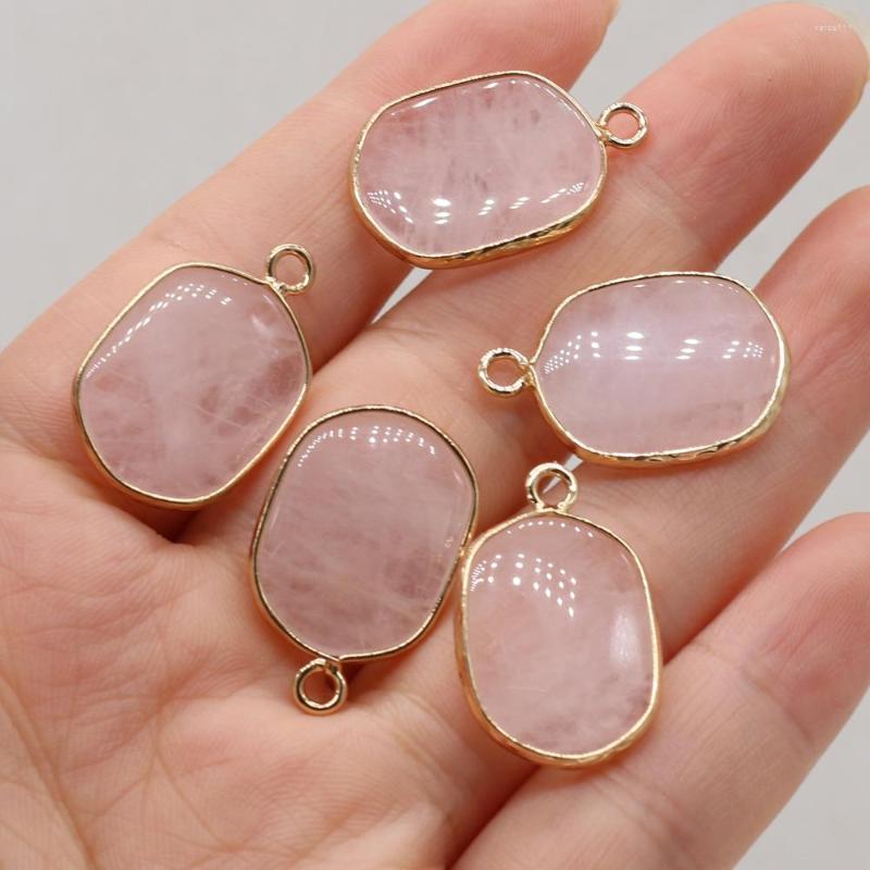 

Pendant Necklaces Natural Rose Quartz Charms Oval Gilt Edge Necklace For Jewelry Making DIY Earrings Accessories 16x25mm